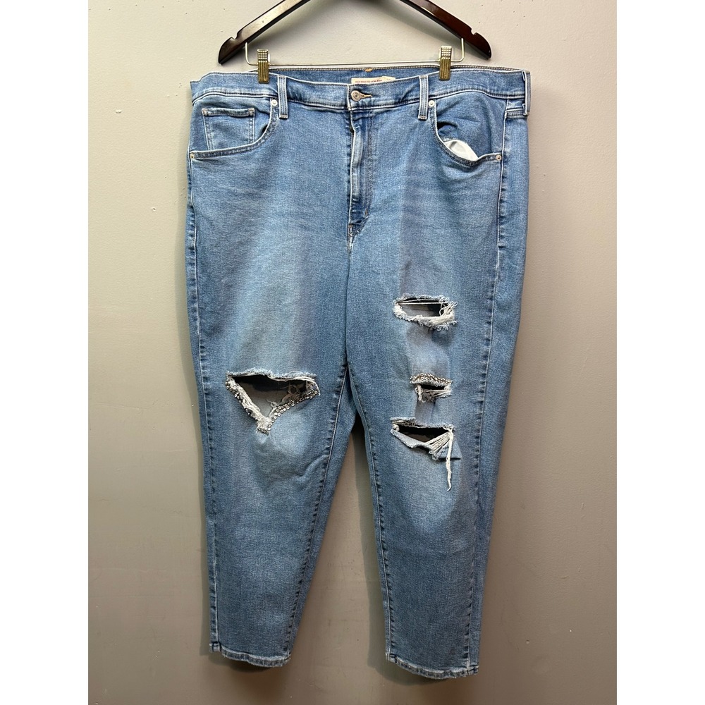Levi Strauss Co High Waisted Mom Jeans‎ Womens 20W Bling Distressed Light Wash